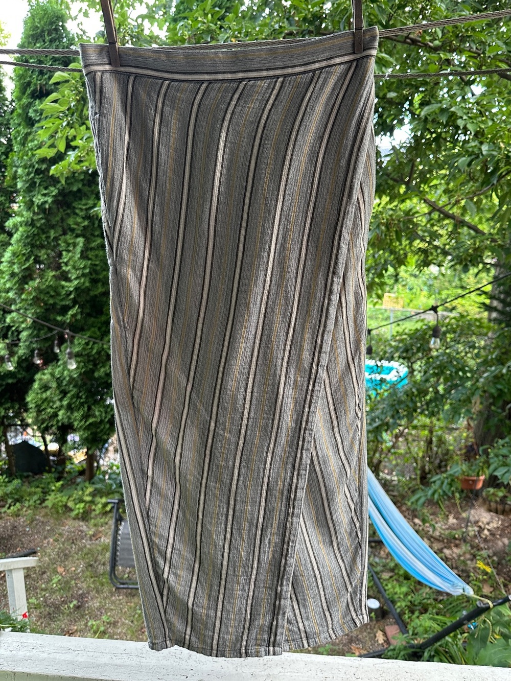 Prana Striped Midi Skirt in Gray, Cream, and Yellow